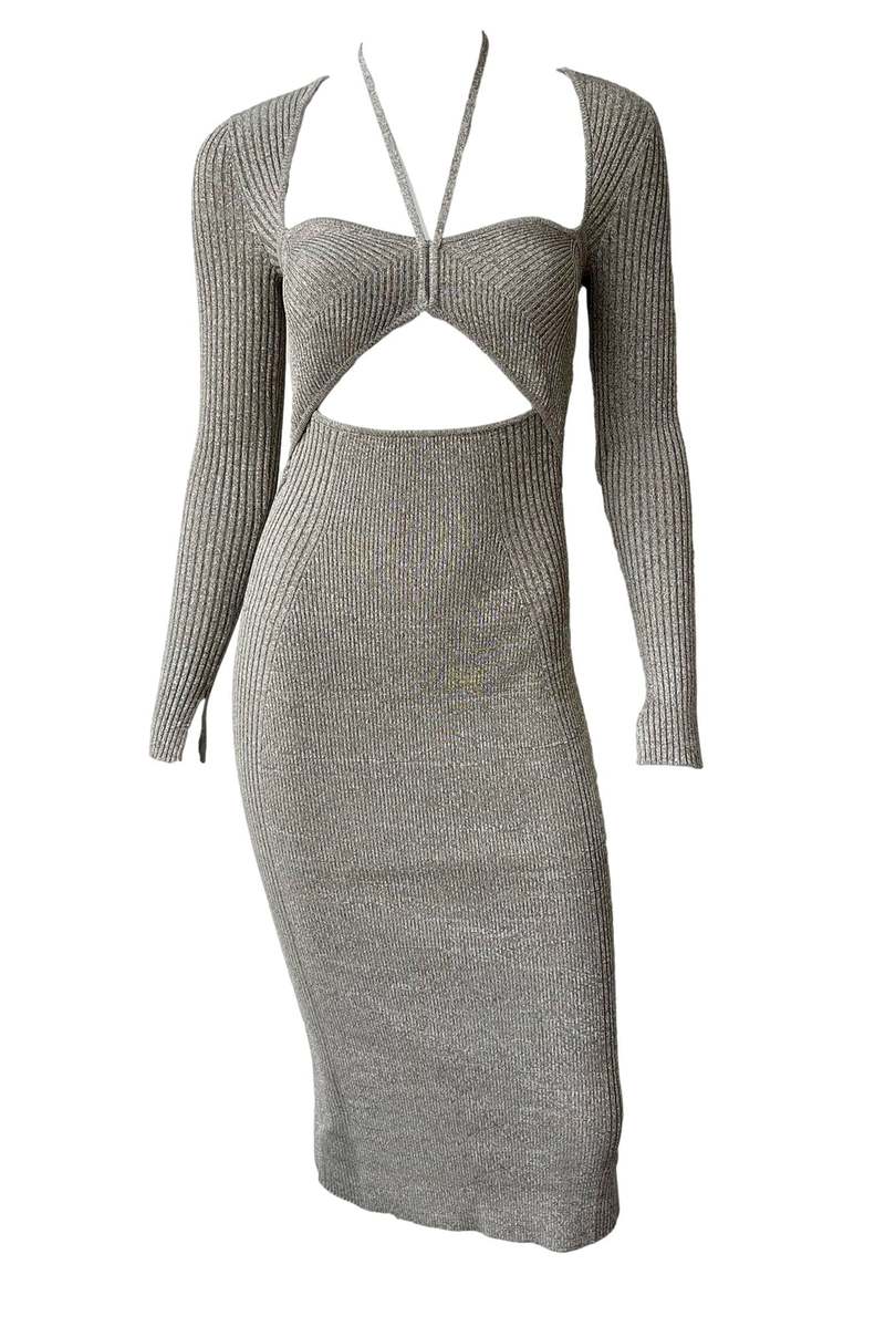 marled grey dress Draped Collar Dress