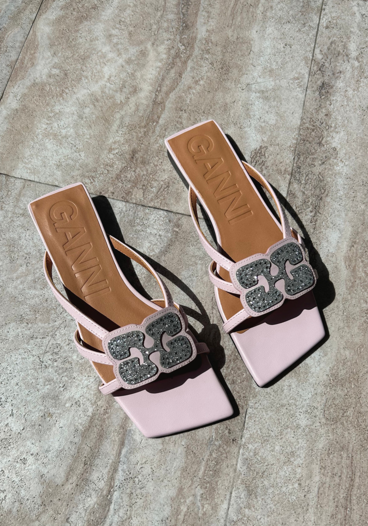 Ganni Butterfly Strass Flat Sandal - Light Lilac | Garmentory