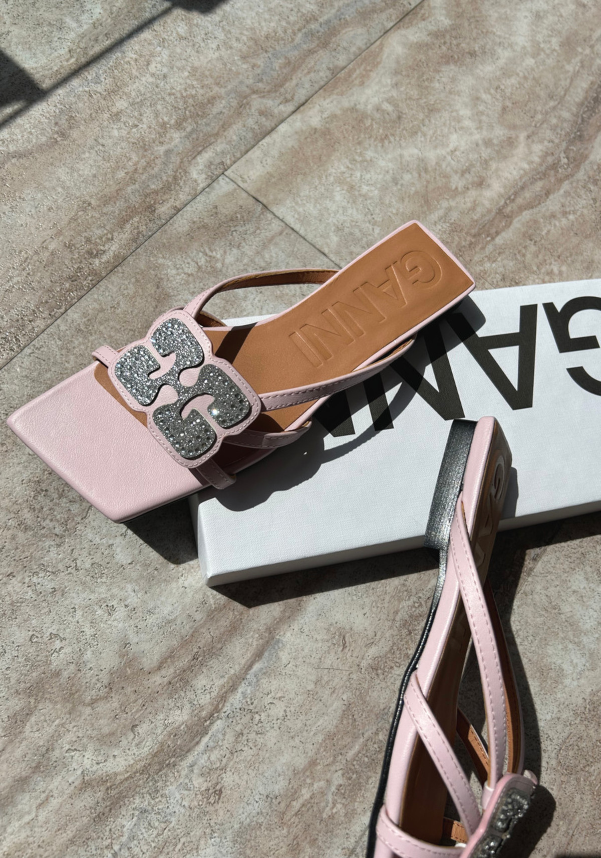 Ganni Butterfly Strass Flat Sandal - Light Lilac | Garmentory