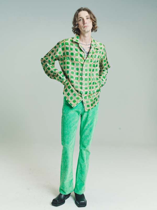 パンツ MARNI / WIDE FLARE FLOCK DENIM Marni Garment Dyed Flock Denim Trousers - Acid Green
