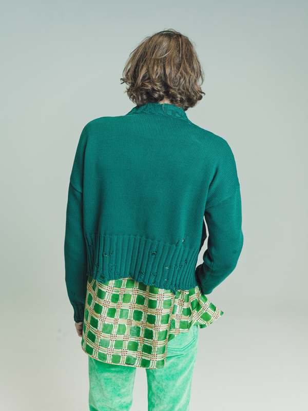 Marni Spruce Green Cropped Crew Neck Sweater - Green | Garmentory