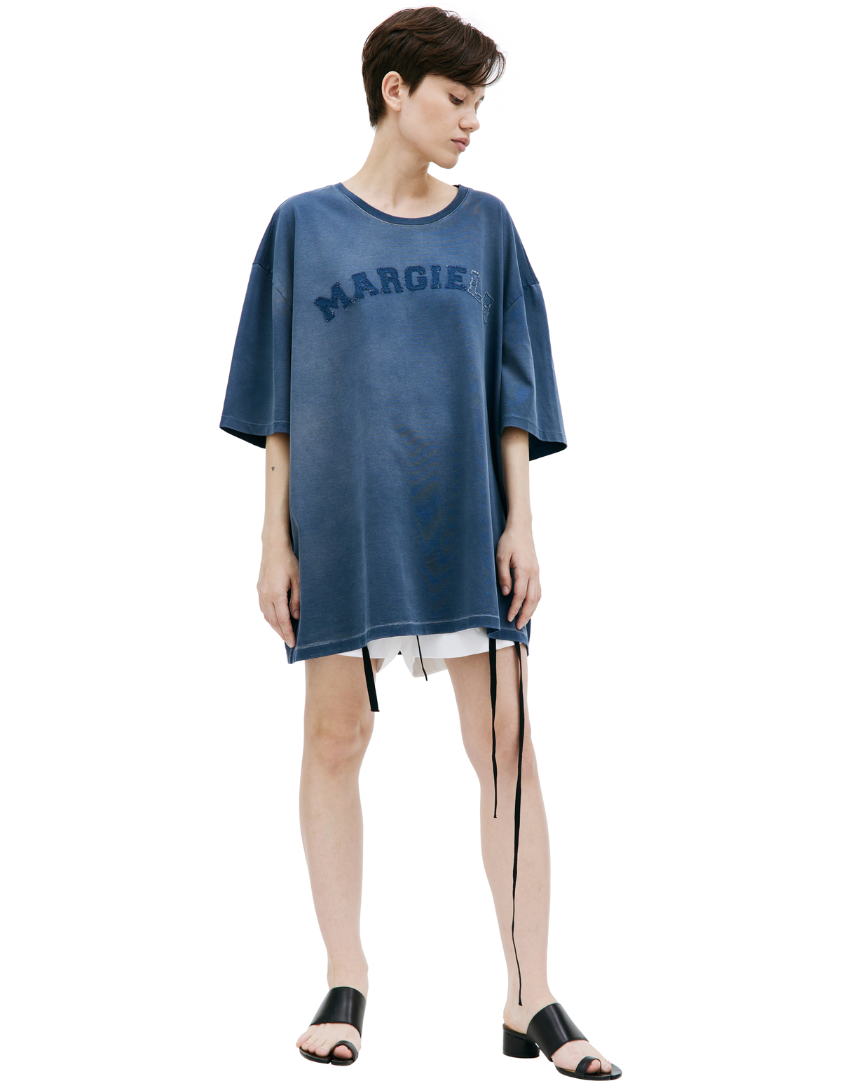 s*g様 Maison Margiela Blue Kimono Shirt s Maison Margiela Distressed Logo Oversized T-shirt - Navy Blue