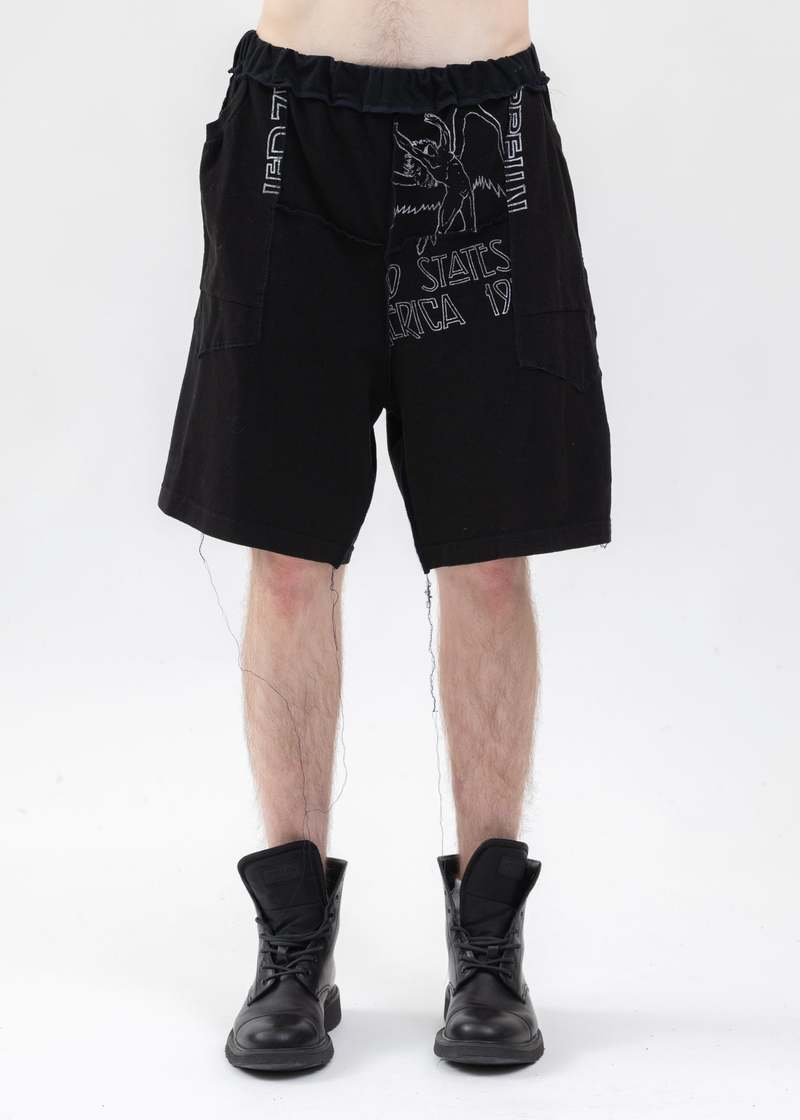 【DISCOVERED】 BAND TEE WIDE SHORTS DISCOVERED Band Tee Wide Shorts - Black | Garmentory