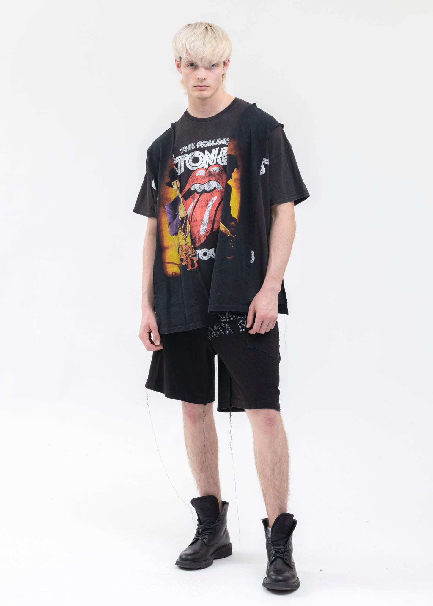 DISCOVERED Band Tee Wide Shorts - Black | Garmentory