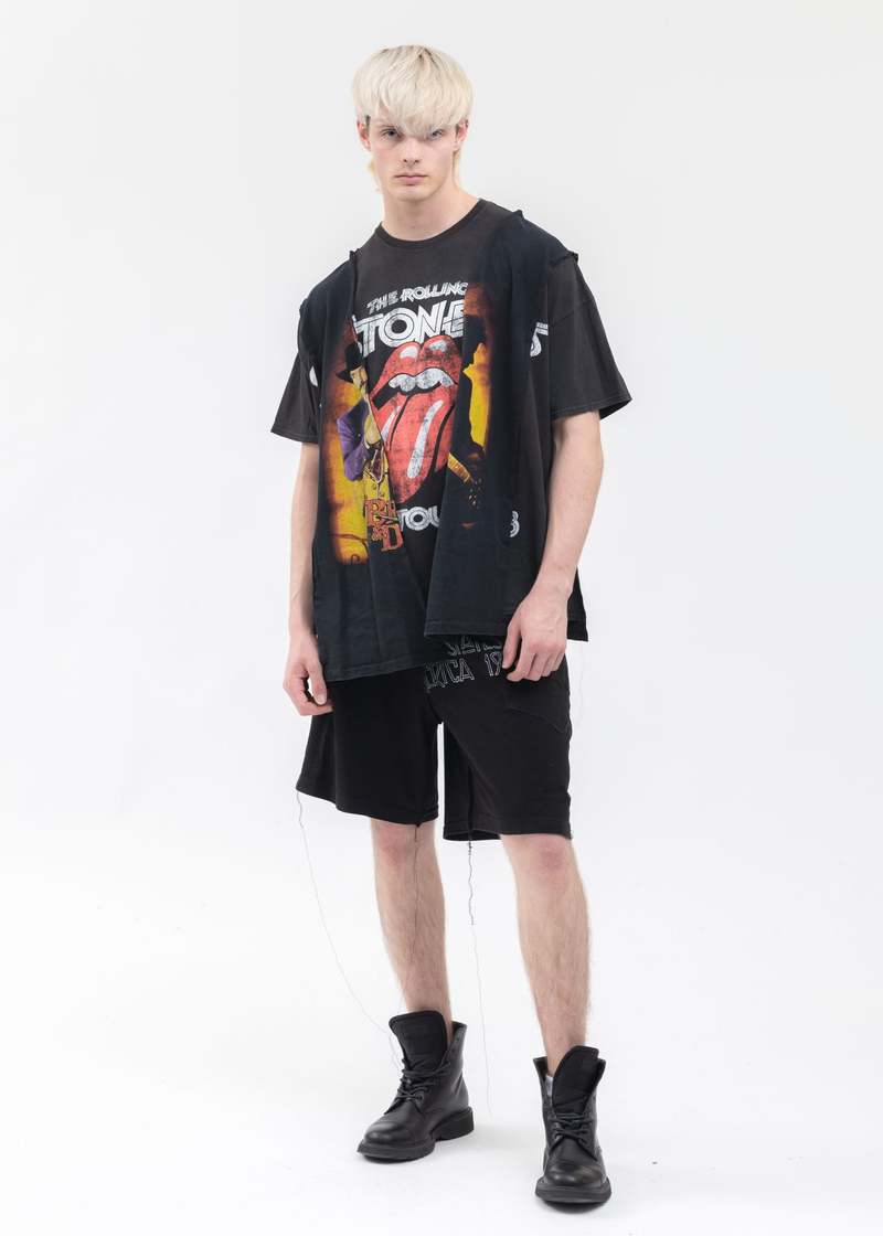 【DISCOVERED】 BAND TEE WIDE SHORTS DISCOVERED Band Tee Wide Shorts - Black | Garmentory