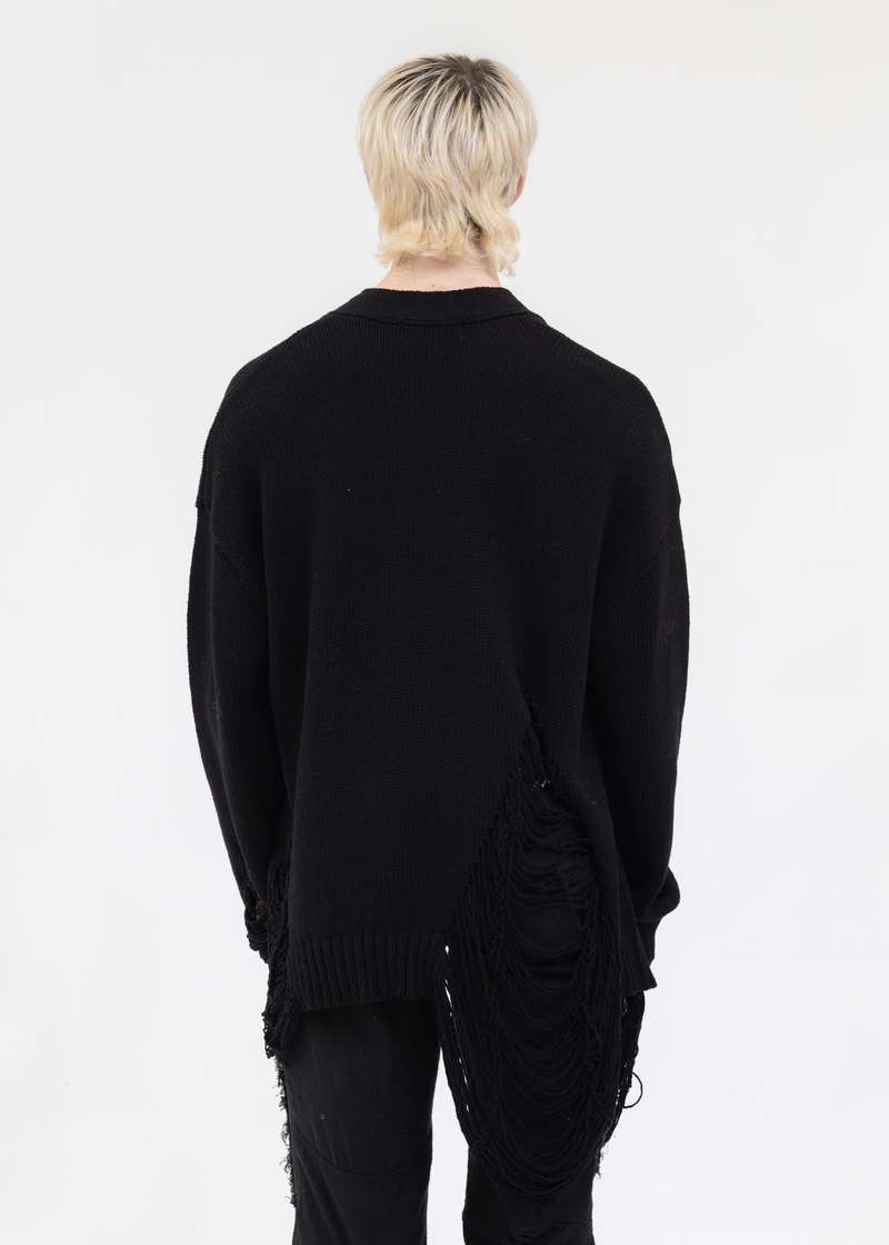 Discovered Damage Cotton Knit Cardigan - Black | Garmentory
