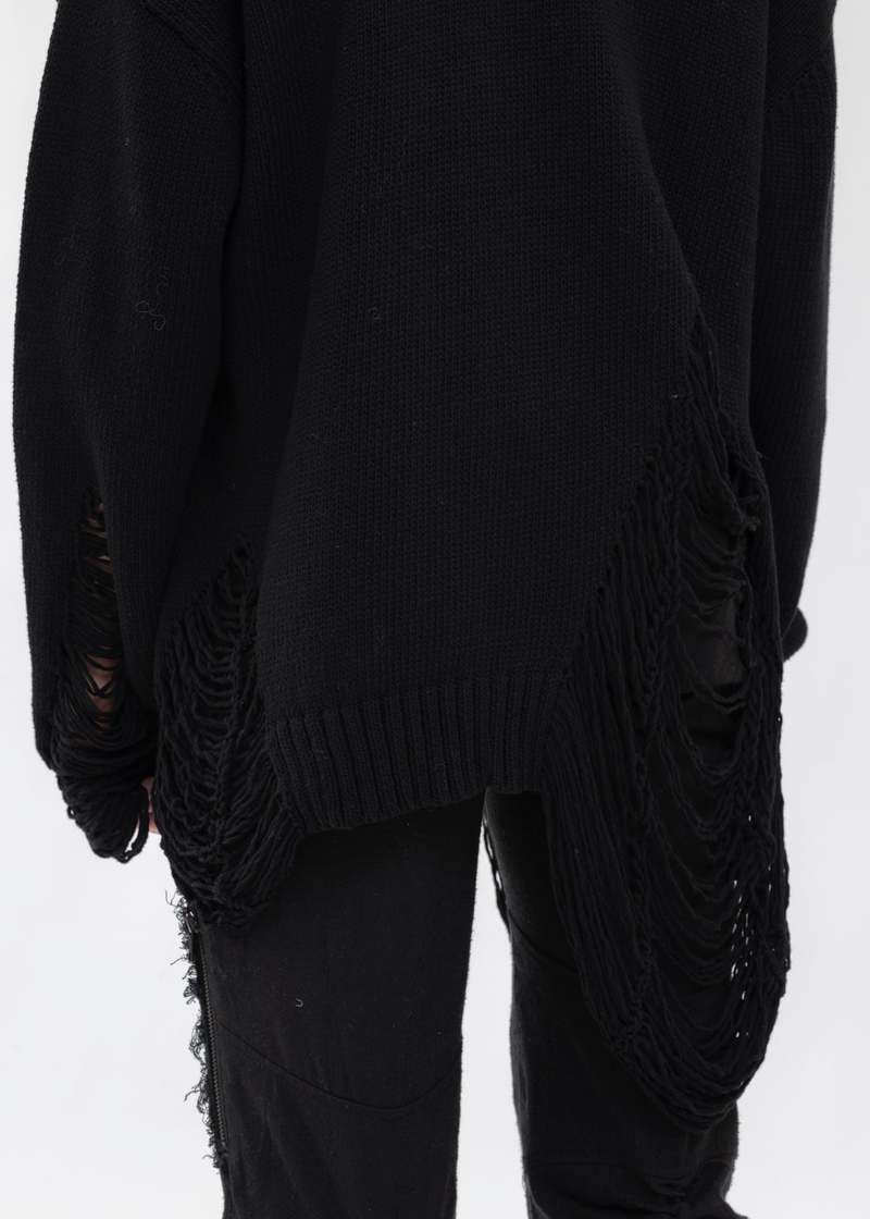 DISCOVERED DAMAGE COTTON KNIT CARDIGAN - Black | Garmentory