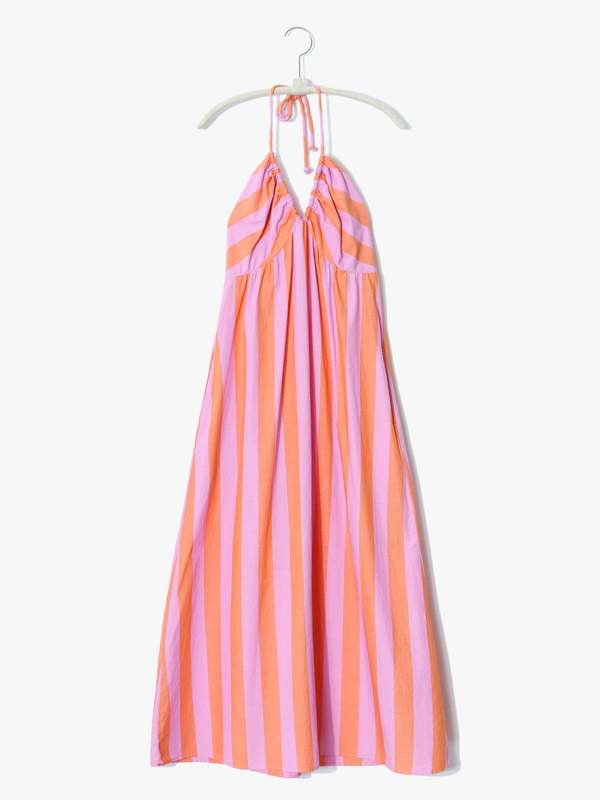 pomelo pink color dress Pastel Rainbow Off Shoulder Dress - Pink