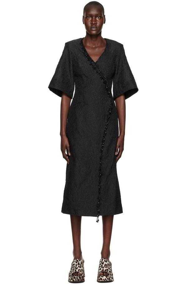 Ganni Beaded Fringe Midi Dress - Black | Garmentory