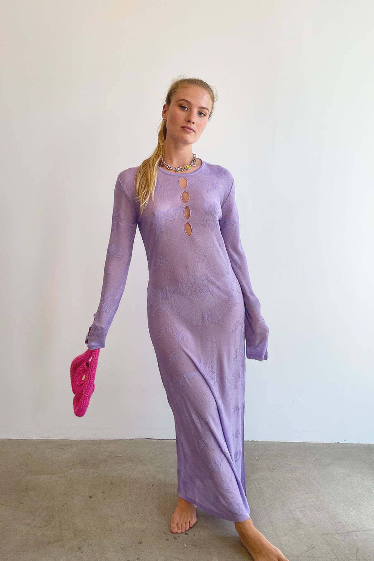 Marco Rambaldi Transparent Viscose Knitwear Long Dress - Lilac | Garmentory