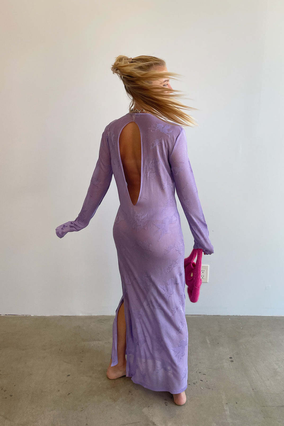 Marco Rambaldi Transparent Viscose Knitwear Long Dress - Lilac | Garmentory