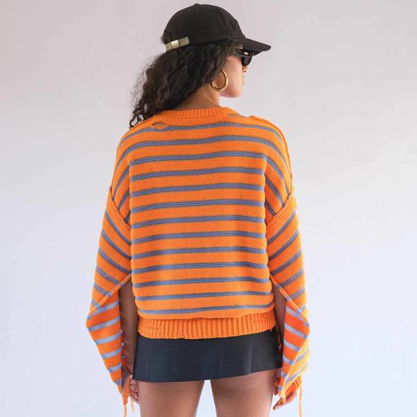 Maison Margiela Frayed Striped Sweater - Orange/Light Blue