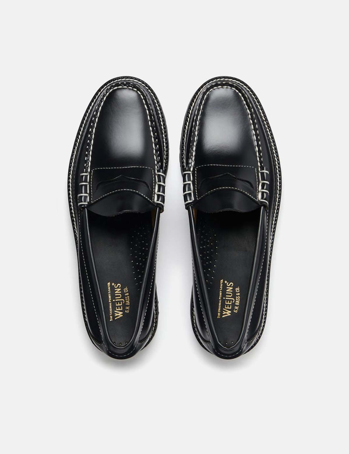 GH Bass Weejuns 90 Larson Contrast Stitch Leather - Black | Garmentory