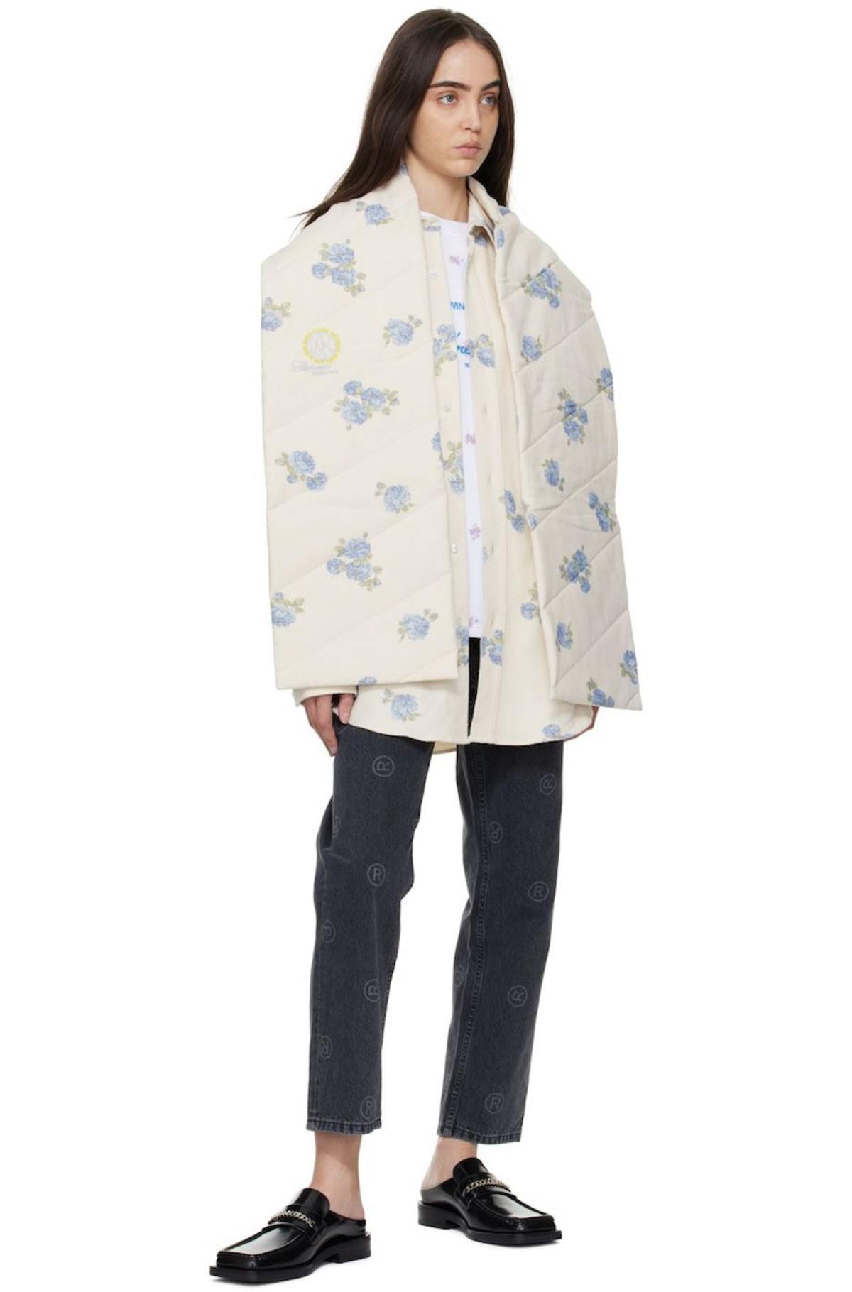 Martine Rose Off- White Padded Scarf - Blue floral | Garmentory