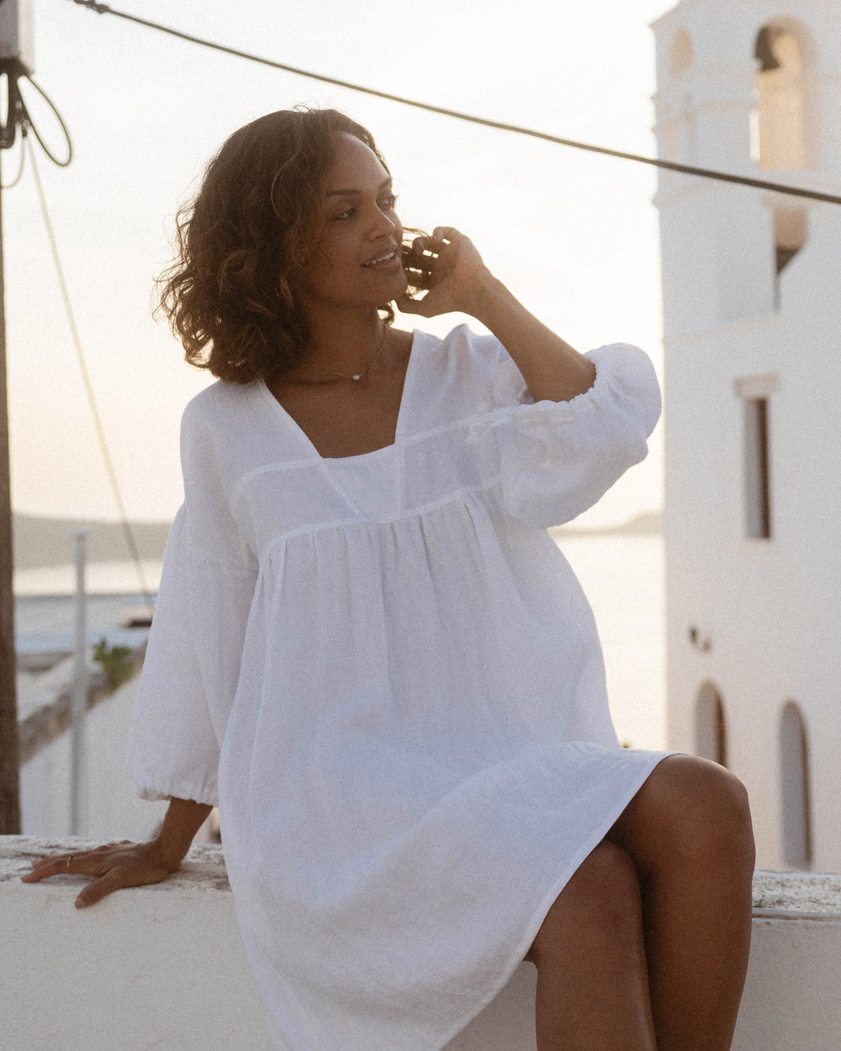 harly jae Paysanne Mini Linen Dress - White