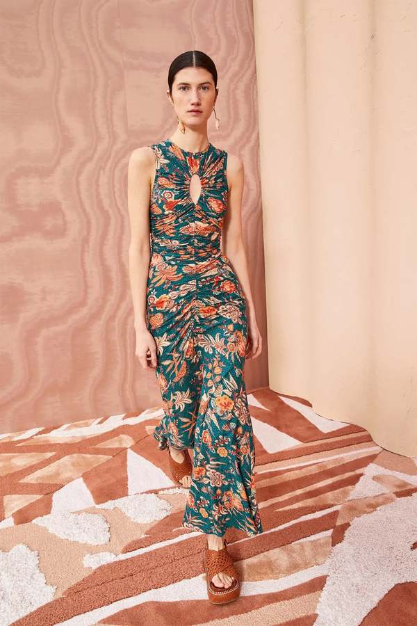 slim fit dress slacks Elowyn Fringe Midi Dress - Coral