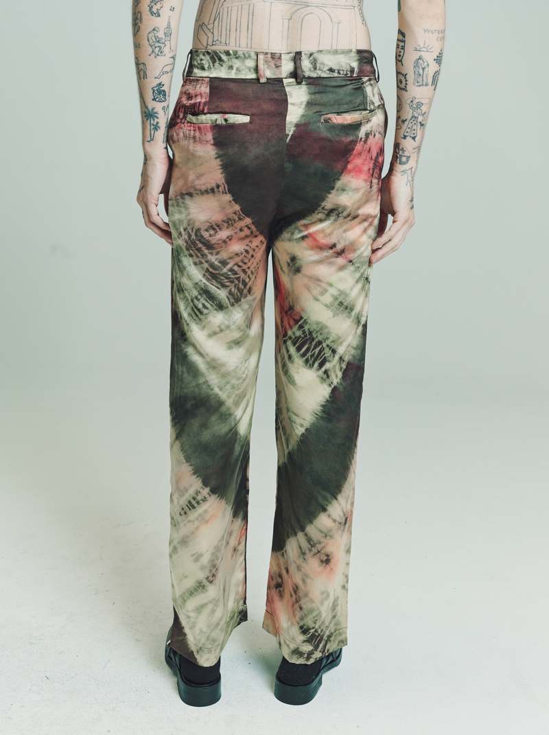 Endless Joy Silk Natural Tie Dye Wide Leg Trousers - Black