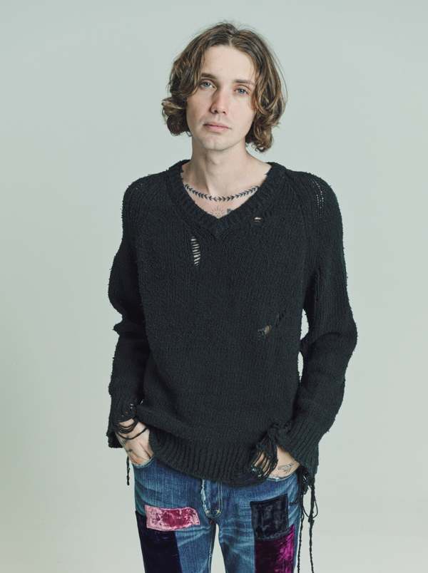 Number (N)ine Archive Touch Me I'm Sick Destroyed V-Neck Sweater