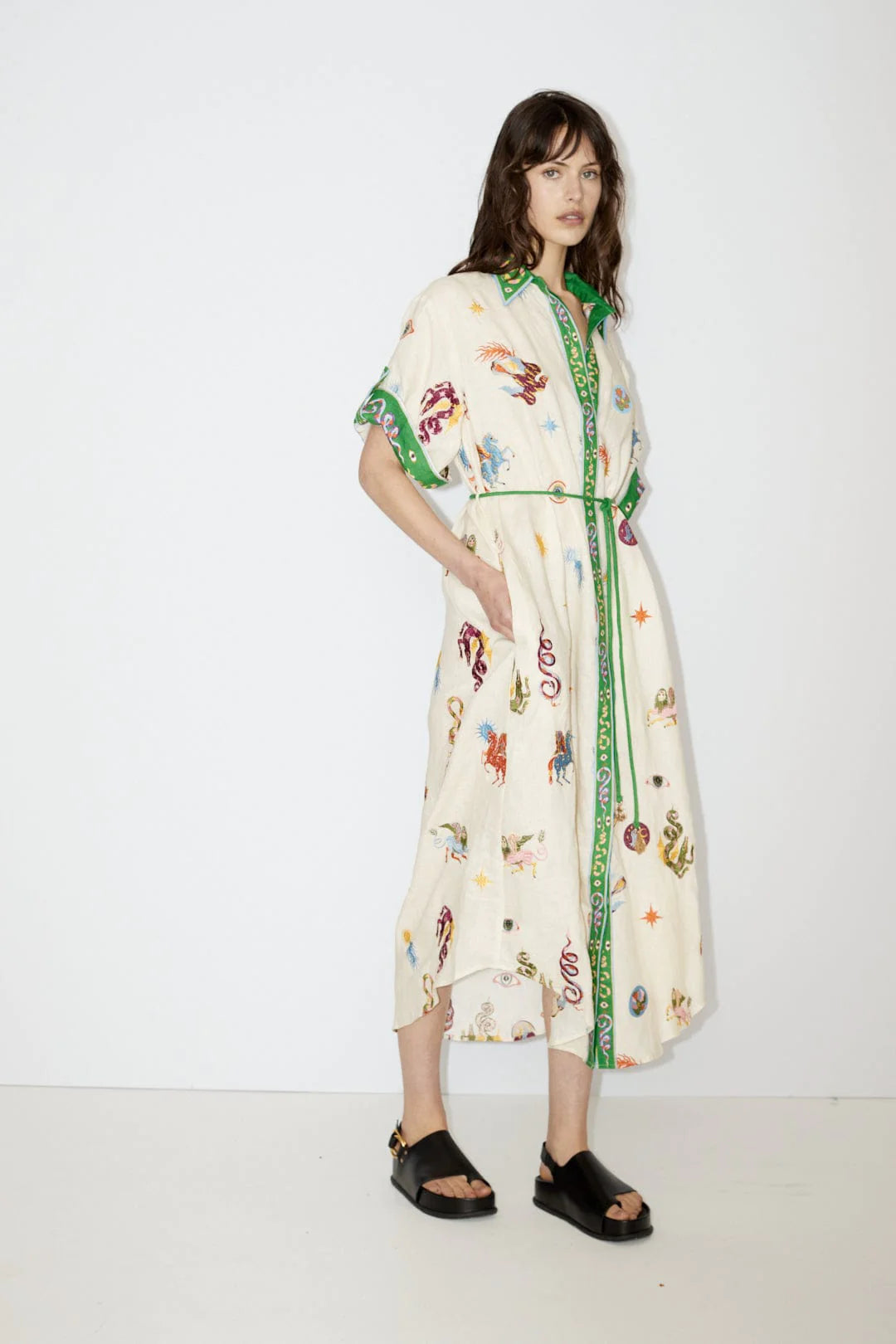 Floral Embroidered Bell Sleeve Dress. Hand Embroidered