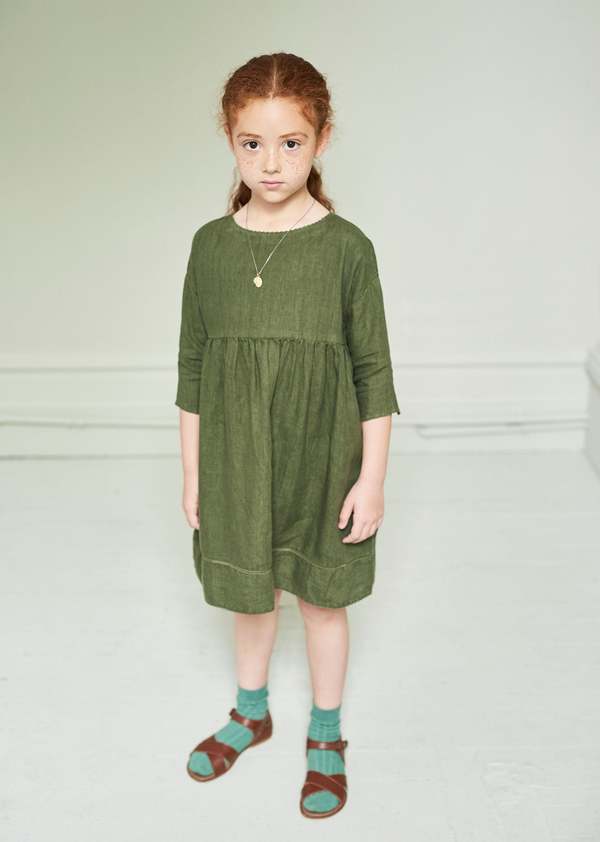 girls army green dress Olive Green Party Dress with Cyan Bow main image 0