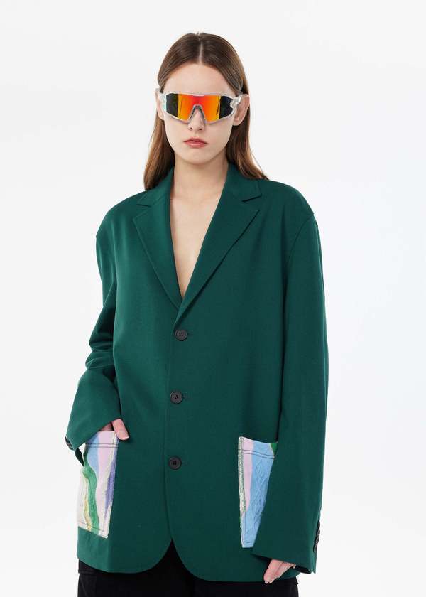 A Personal Note 73 Notched Lapel Blazer - Green