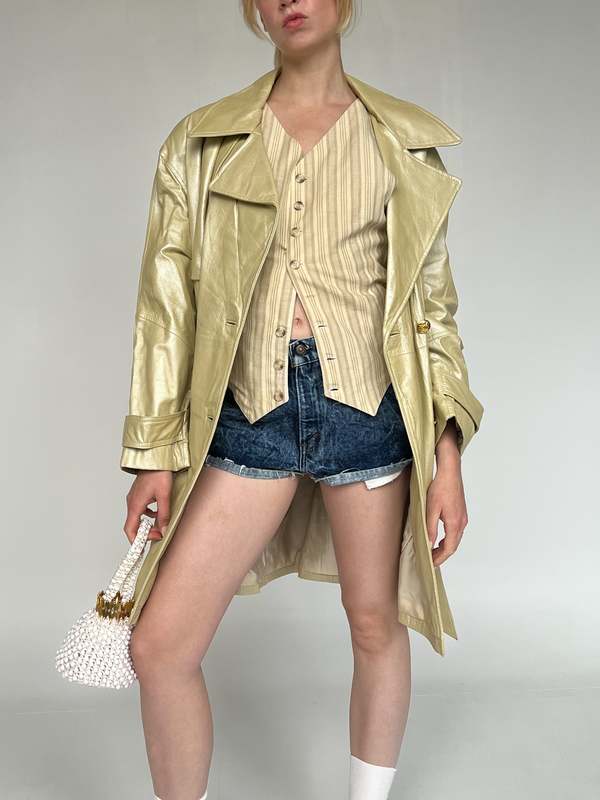 Leather Coat Iridescent Cream Garmentory