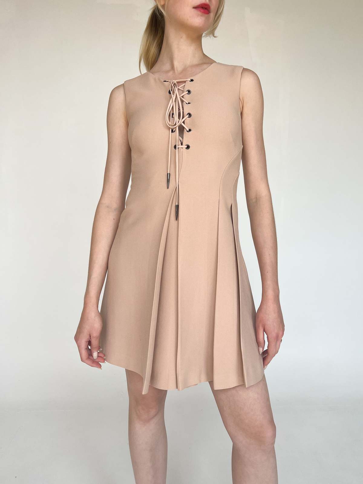 chinese dress ladies MIU MIU Size XS Lace Collar Jacquard Dress With Pearl Cotton/Polyamide