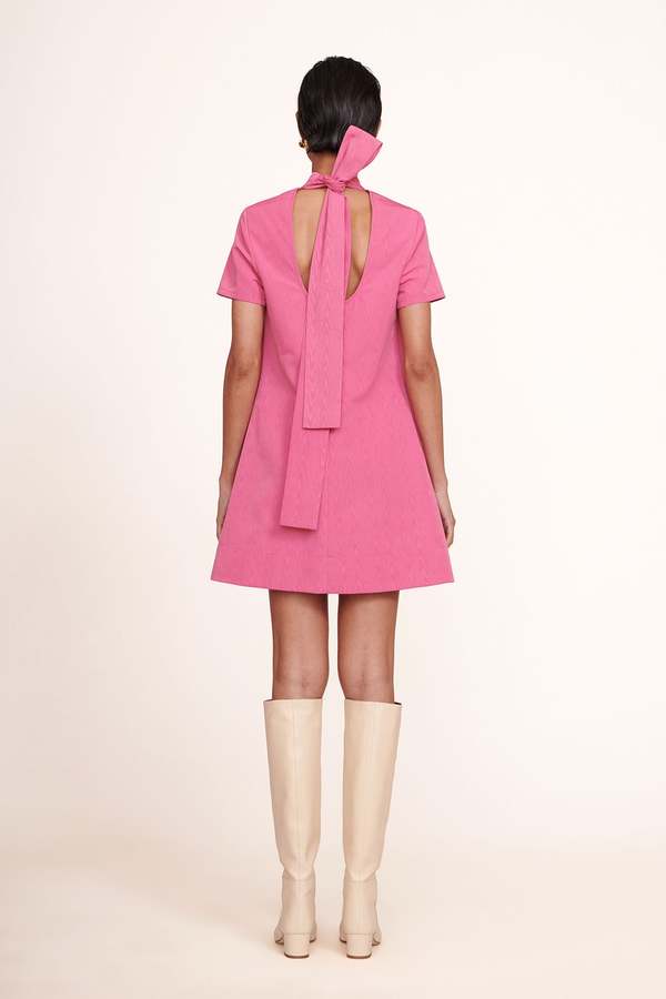 staud ilana dress pink STAUD Mini Ilana Mini Dress in Lollipop Pink Sz XS A-Line Short Sleeve Mock Neck