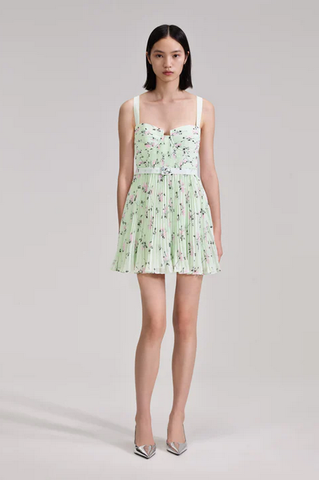 Green-Floral-Print-Mini-Dress-
