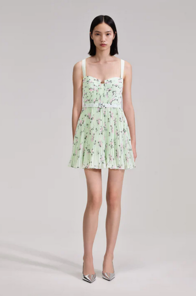 Self-Portrait Mini Dress - Green Floral Print | Garmentory