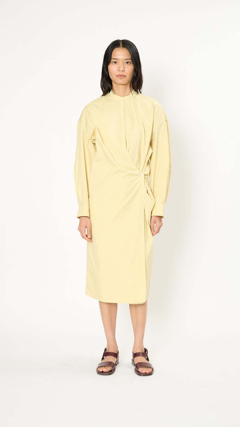 Lemaire Officer Collar Twisted Dress - Dusty Yellow | Garmentory