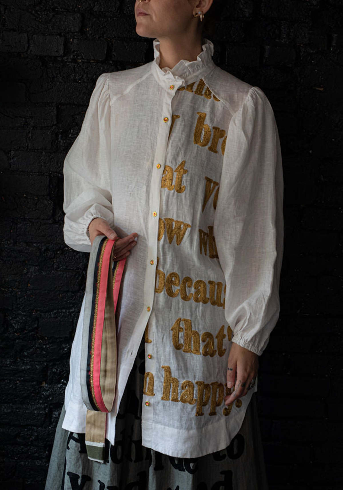 poetry shirt dress Long printed linen shirt-dress