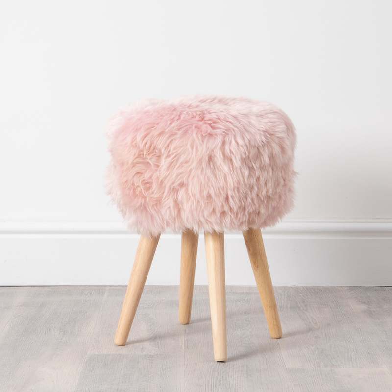 Blush Pink Sheepskin Wood Stool Light Wood Garmentory