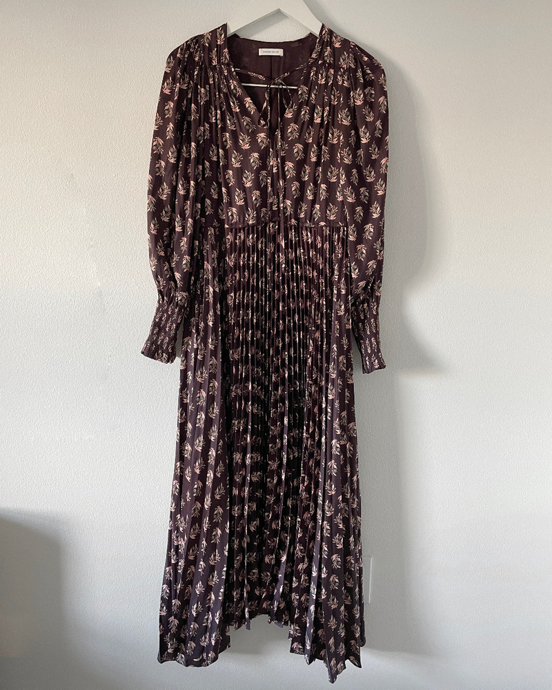 rebecca taylor zia fleur pleated dress Rebecca Taylor Zia Fleur Tie-Front Pleated Dress In Plum Combo - 40% Off