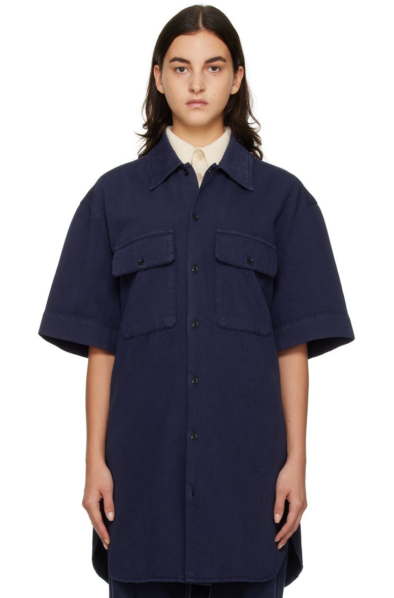 LEMAIRE Navy Short Sleeve Denim Shirt | Garmentory