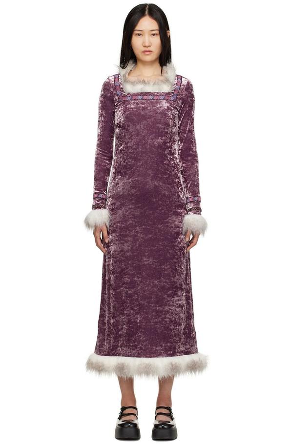 anna sui purple dress Anna Sui Runway Purple Silk Print Dress Selected by Nomad Vintage