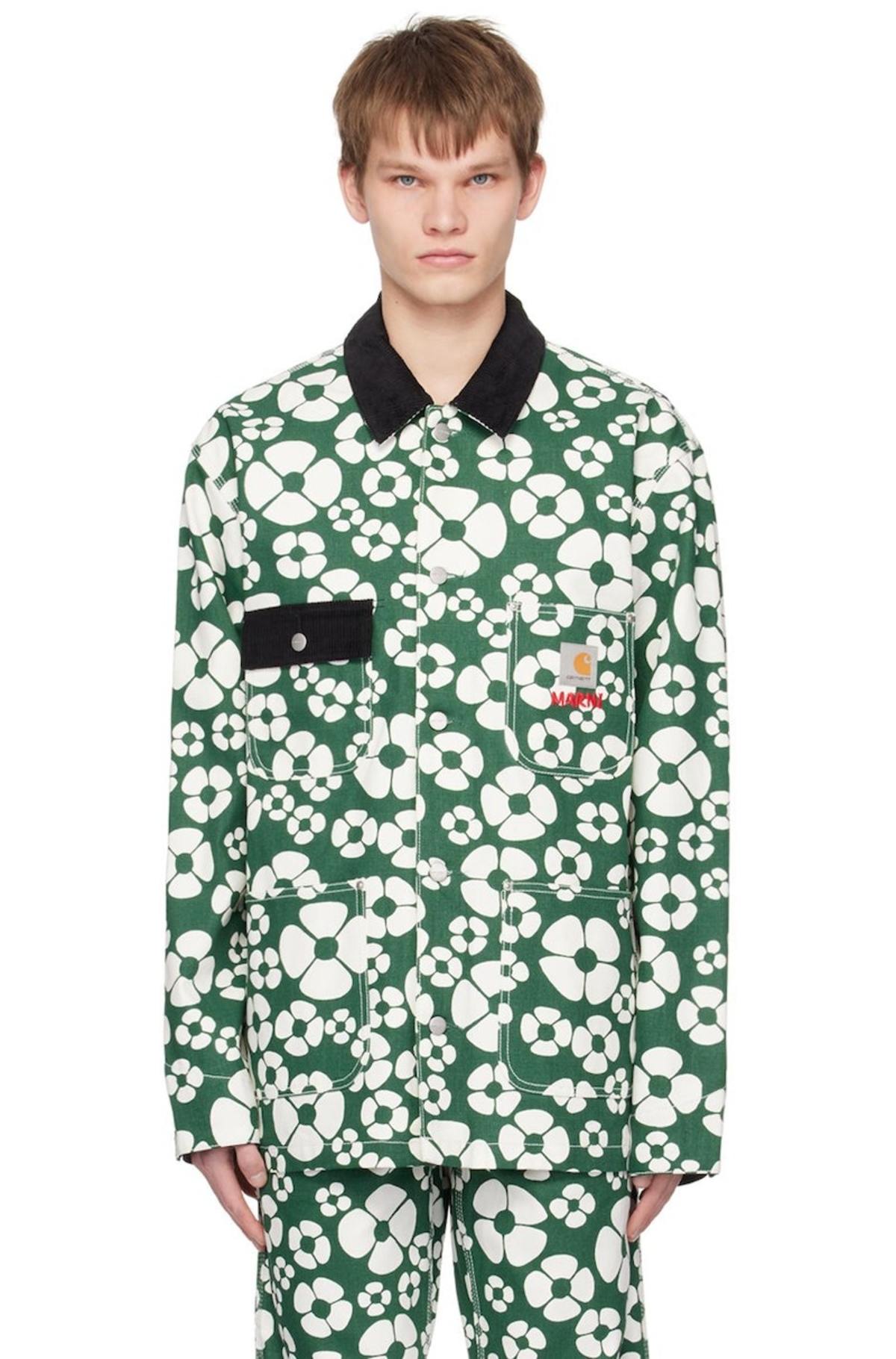 Marni Green & White Carhartt WIP Edition Jacket - Forest Green