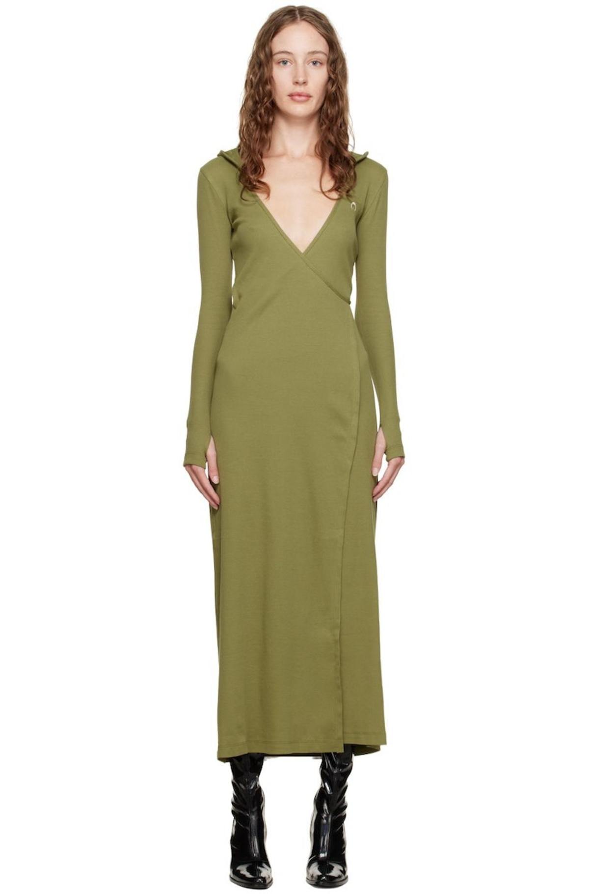 MARINE SERRE Hooded Midi Dress - Green | Garmentory
