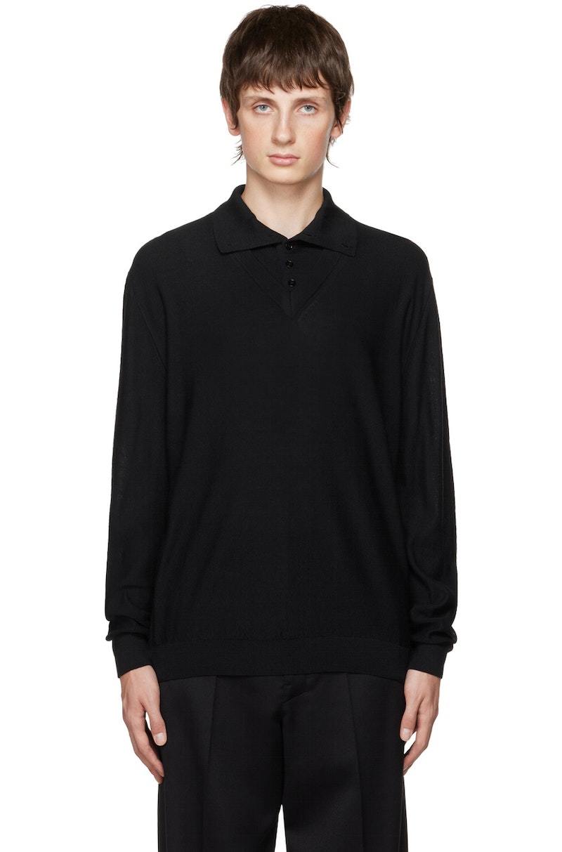 Grey / Mustard Melange Trompe L'oeil Polo Shirt | LEMAIRE