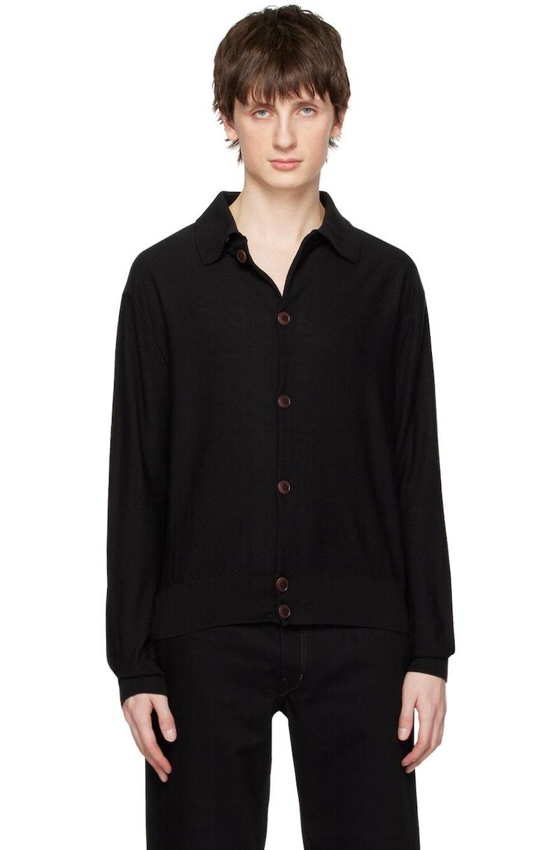 トップス Lemaire 23SS CONVERTIBLE COLLAR CARDIGAN Lemaire Convertible Collar Cardigan - Black | Garmentory