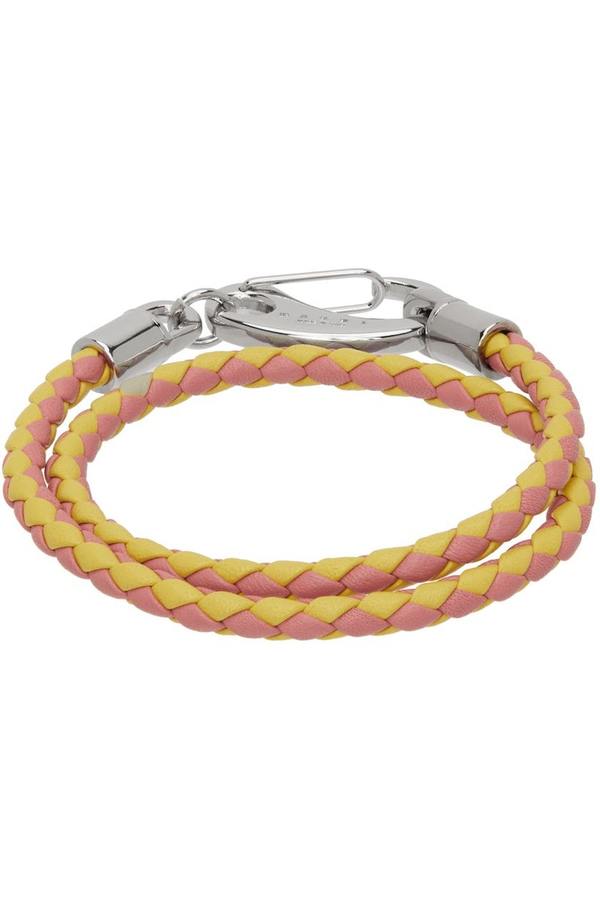 Marni Yellow & Pink Braided Leather Bracelet | Garmentory