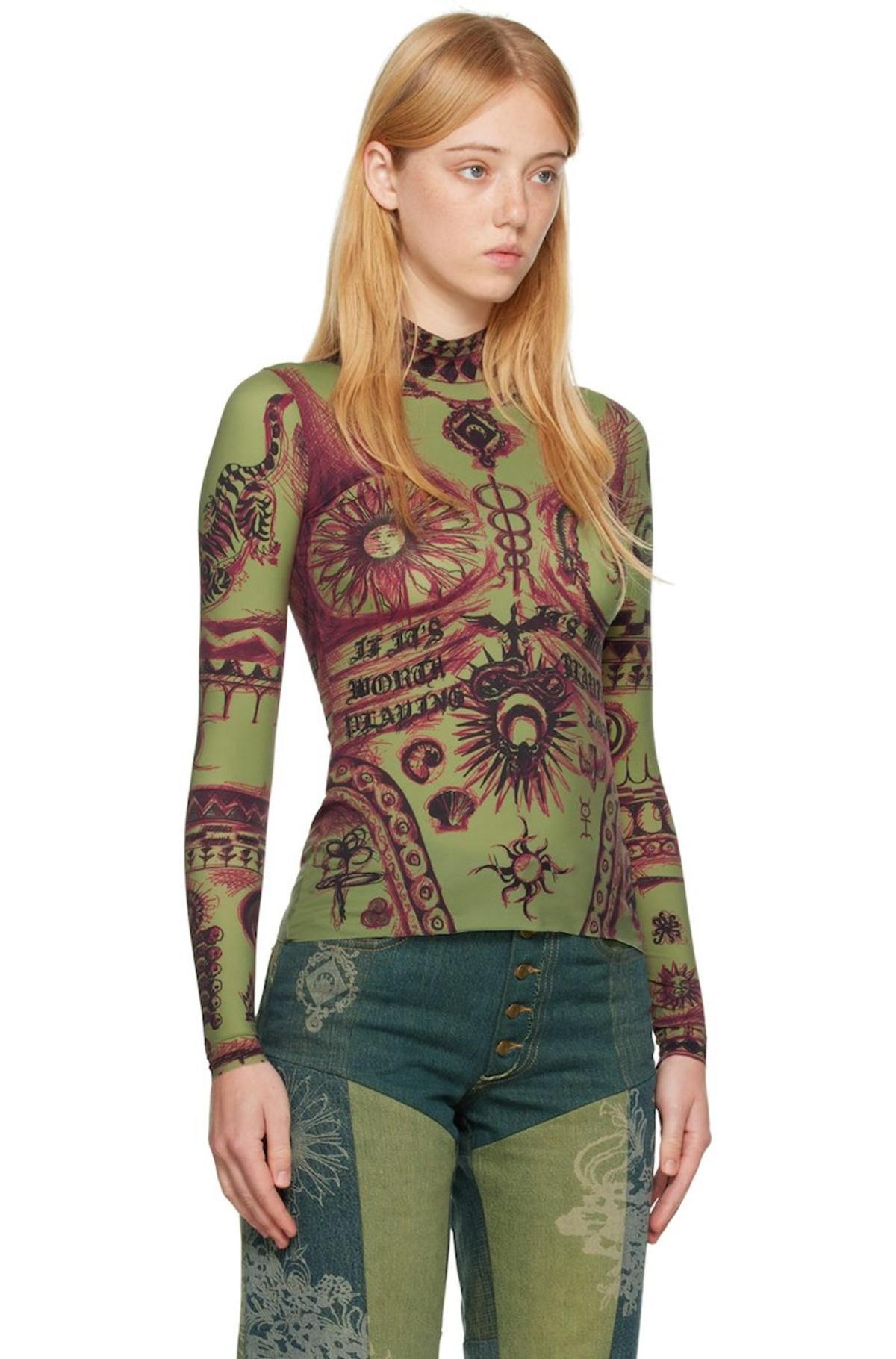 MARINE SERRE Geotic Tattoo Turtleneck - Green | Garmentory