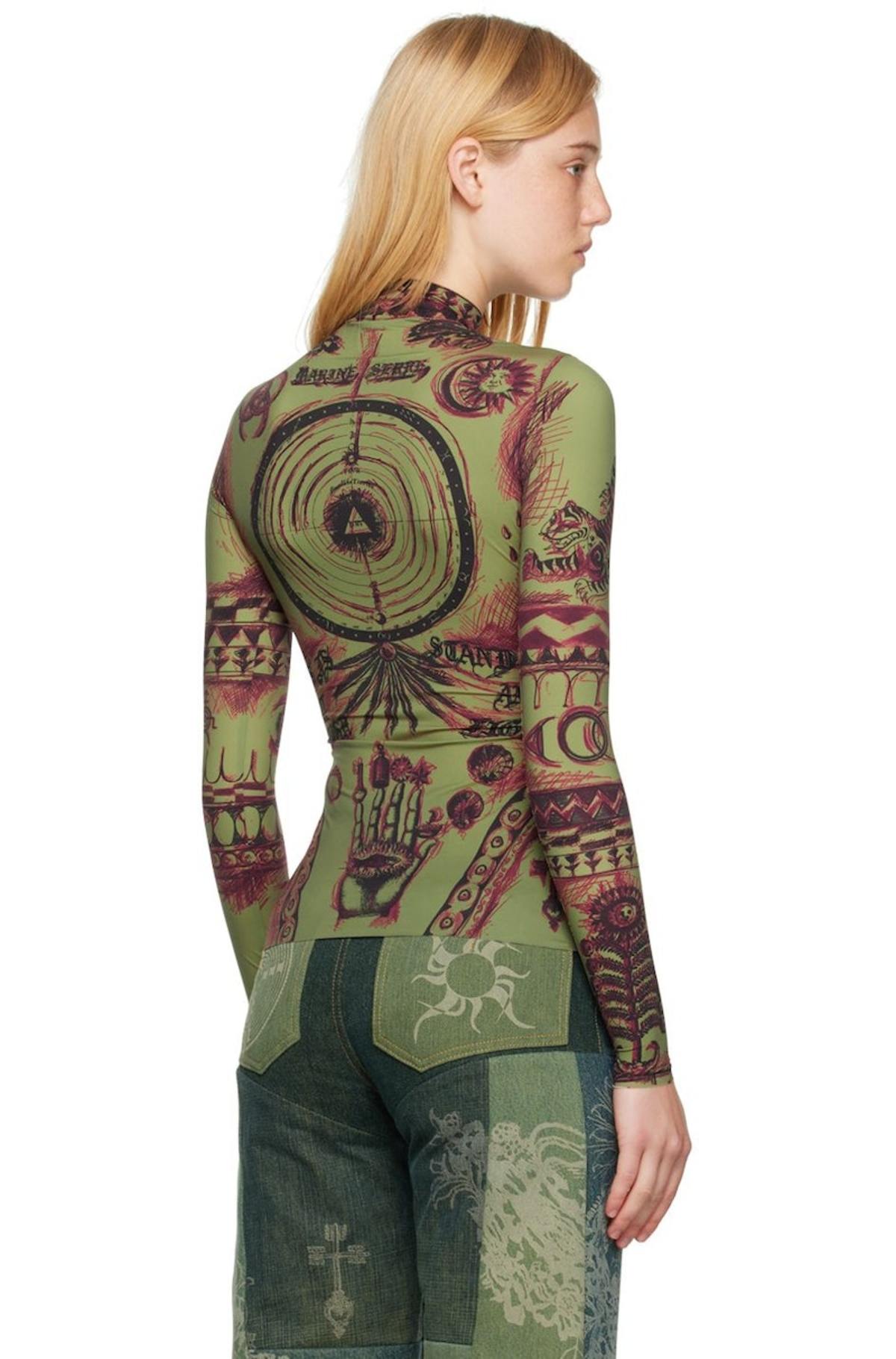 MARINE SERRE Geotic Tattoo Turtleneck - Green | Garmentory