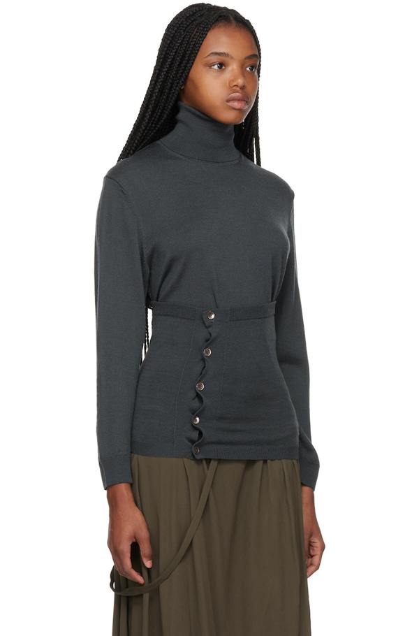 Lemaire Gray Buttoned Turtleneck - Ash Black | Garmentory