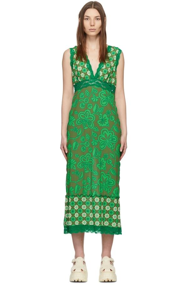 Anna Sui Paradisiac Combo Mesh Dress - Green | Garmentory
