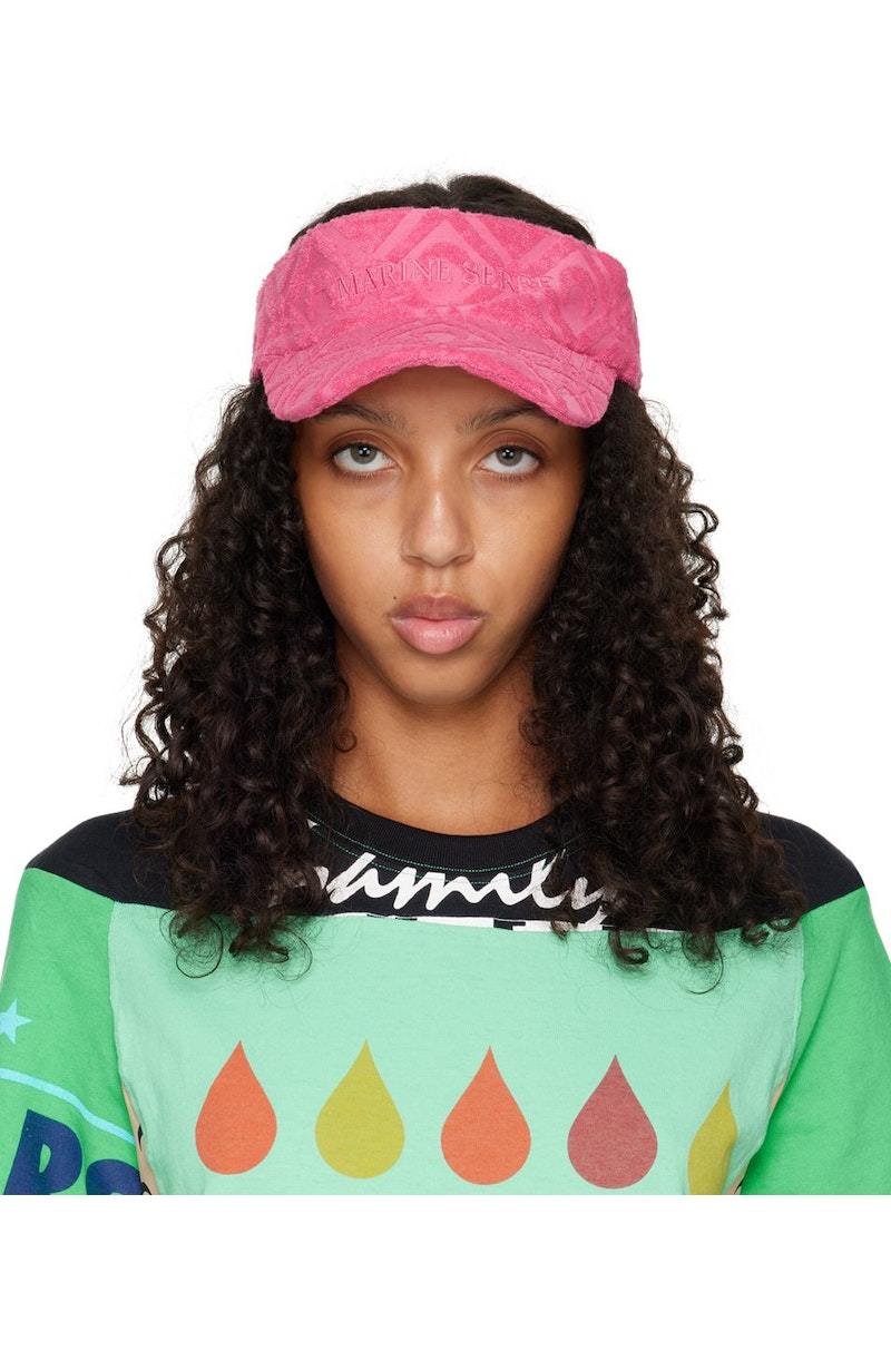 MARINE SERRE Pink Embroidered Visor - Fuchsia/Jacquard | Garmentory