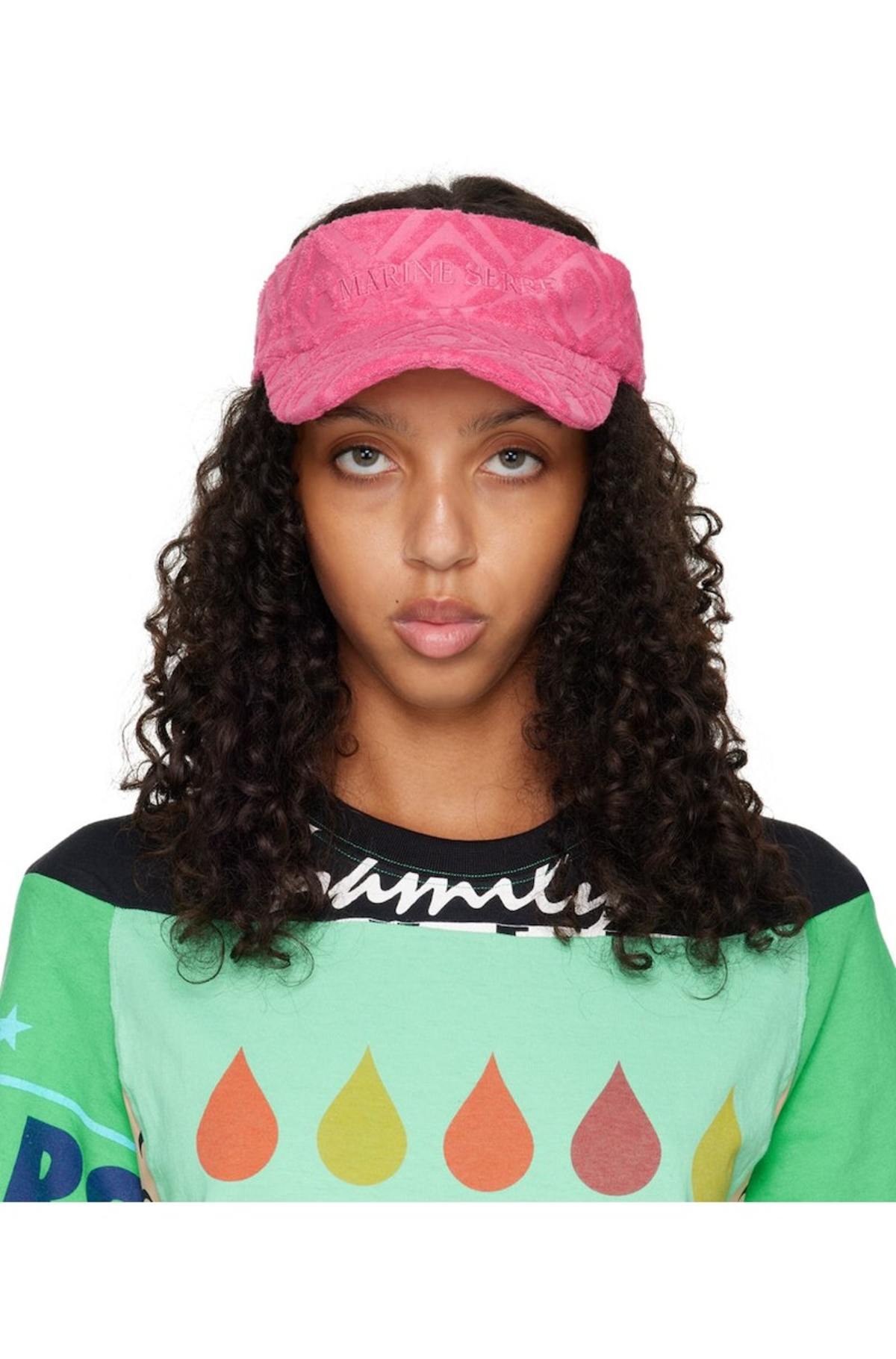 MARINE SERRE Pink Embroidered Visor - Fuchsia/Jacquard | Garmentory