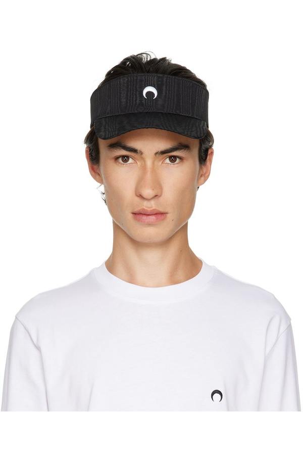 Marine Serre Black Visor with White Moon Accent MARINE SERRE Marine Serre Sun Visor Regenerated Moire Visor  main image 2
