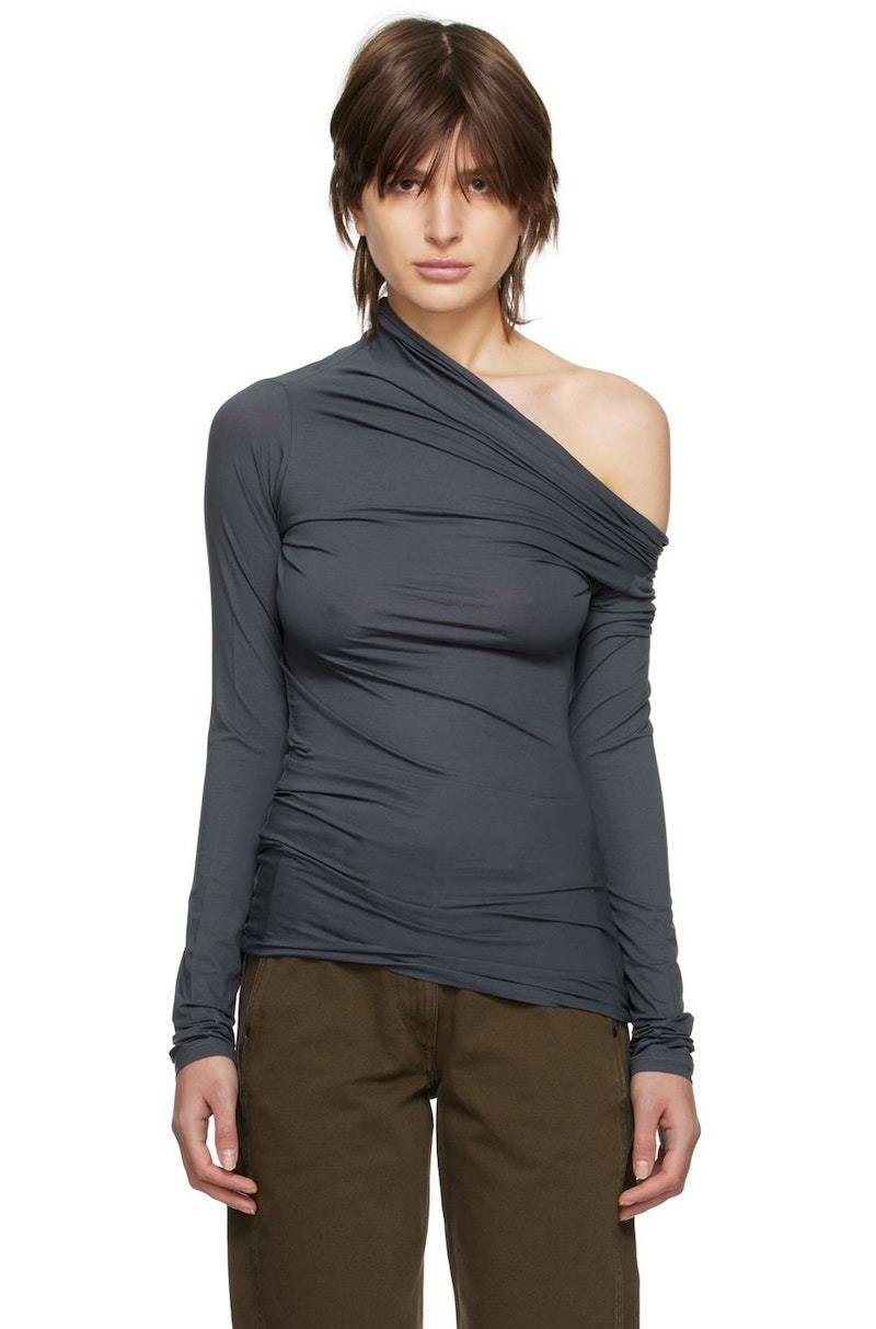 Lemaire Foldover Long Sleeve T-Shirt - Gray | Garmentory