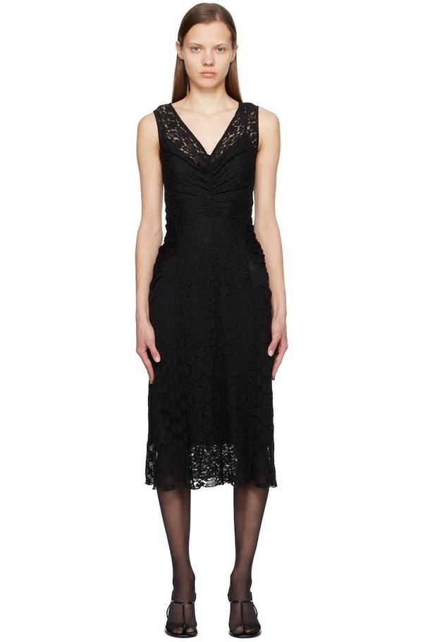 black a line midi dress with sleeves Lara 28855